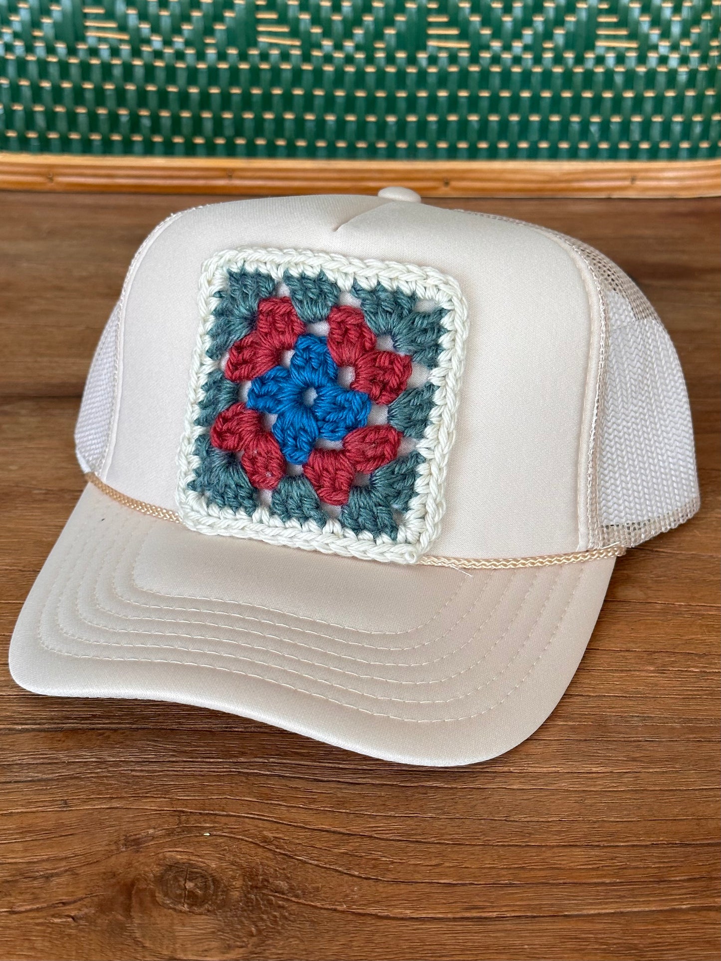 Tan Hat - Teal, Red, Blue Square