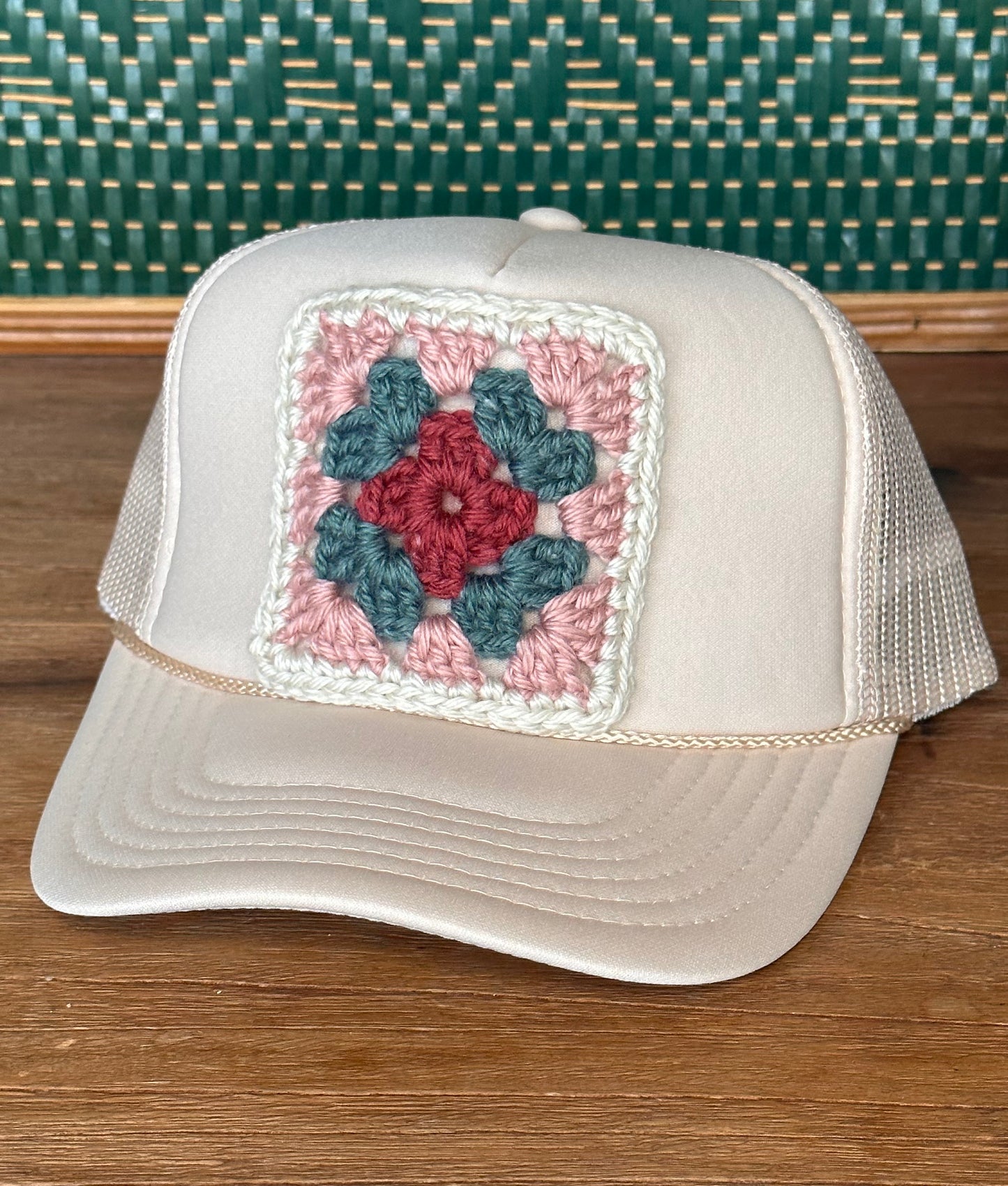 Tan Hat - Pink, Sage, Berry Square