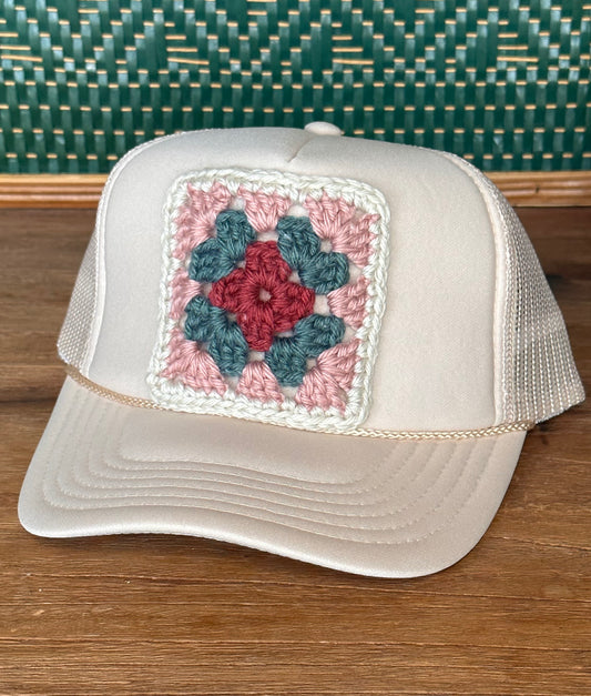 Tan Hat - Pink, Sage, Berry Square